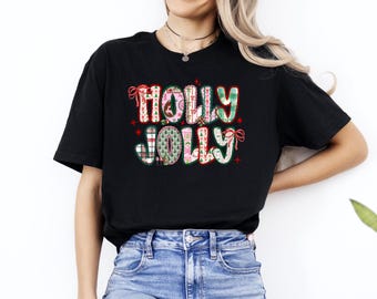 Holly Jolly Christmas Shirt, Merry Christmas T-Shirt, Christmas Shirt, Christmas Party Shirt, Christmas Coquette Tee, Christmas Gift