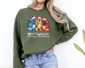 Merry Christmas Sweatshirt, Merry Chickmas Shirt, Chicken Christmas Shirt, Xmas Chicken Hoodie, Animals Sweatshirt, Funny Christmas Shirt