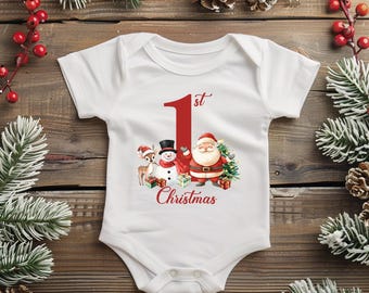 Merry Christmas Bodysuit, First Christmas Baby Bodysuit, 1st Christmas Bodysuit, Baby T-Shirt, Snowman Baby Bodysuit, Funny Xmas Bodysuit