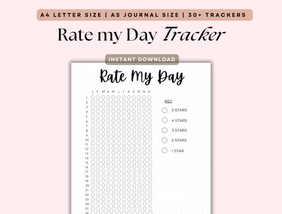 Rate My Day Tracker, Printable Journal Inserts A4 A5 (Digital Download)