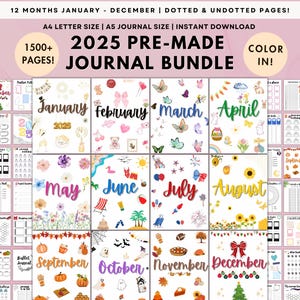 2025 Premade Bullet Journal Bundle Printable Bujo Journal Pages Undated Digital Bullet Journal Template Colored Journal Habit Mood Trackers