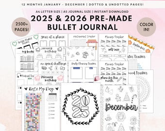 2025-2026 Bullet Journal Bundle, Habit & Mood Trackers (A4/A5 Digital Download)