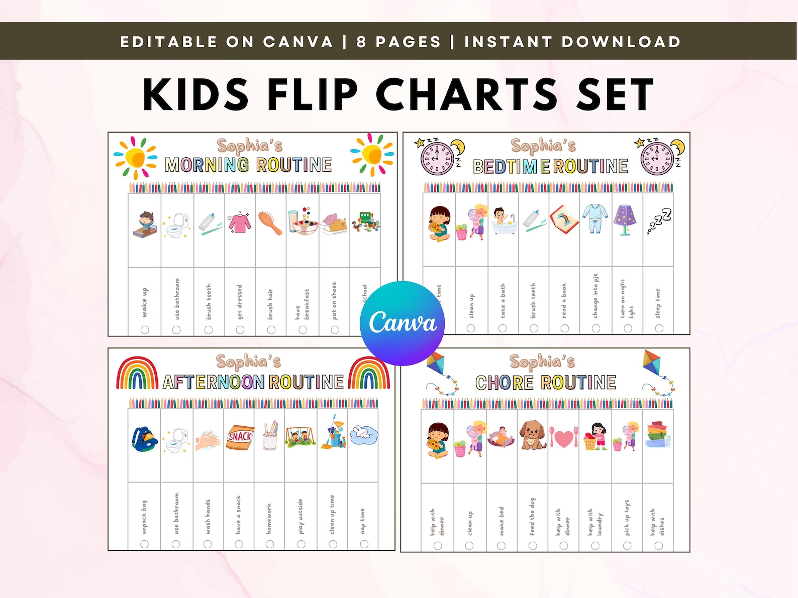 Kids Daily Routine Flip Chart: Editable Morning, Evening, Chores (PDF ...