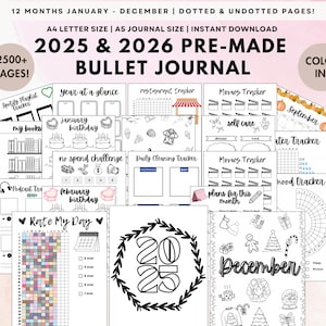 2025-2026 Mega Bullet Journal Bundle, Premade Printable Journal, Bujo Habit Tracker, Mood Tracker, Self-Care Monthly & Yearly Planner A4 A5