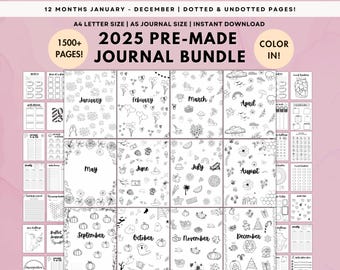 2025 Printable Bullet Journal Bundle: Mood & Habit Trackers (A4/A5 Digital Download)