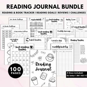 Bundle di diario proiettile di lettura di libri 2025, traccia di lettura STAMPABILE, recensione di libri, registro di lettura, sfida TBR 50 100, mensile digitale annuale A5