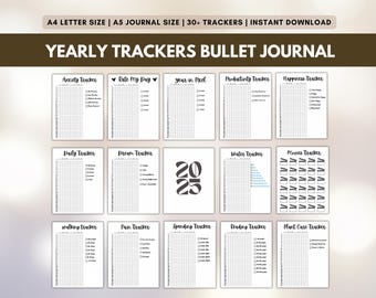 Premade Yearly Bullet Journal Pages, Undated Bullet Journal Bundle, Pre-made Bujo Template, Printable Journal Inserts, Yearly Bujo Tracker