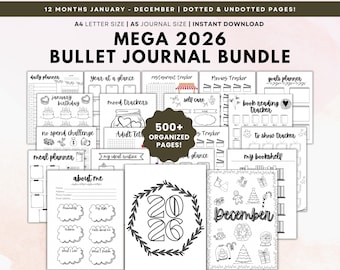 2026 Journal Planner Bundle, Premade Bullet Journal, Monthly Yearly Tracker PDF, Bujo Habit, Mood, ADHD, Self-Care, Reading Log, Fitness, A5