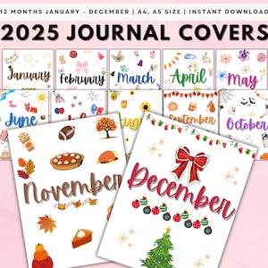 12 Month Cover Pages, 12 Month Title Insert, 2025 Premade Bullet Yearly Journal, A4 Printable Bujo Template, Undated Digital Journal Tracker