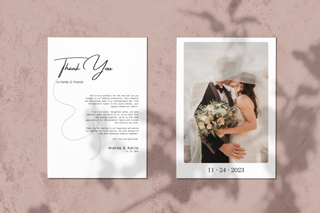Photo Thank You Card Editable Template Minimalist Wedding - Etsy