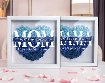 Personalized Flower Shadow Box - Mom We Love You - Roses Shadowbox with Names,Custom Frame Gift for Mother's Day,Gift for Mom, GrandMa Nana