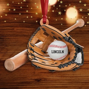 Personalized Baseball Christmas Ornament -Baseball Equipment Wood Ornament-Baseball Custom Ornament-Baseball Team Gift-Christmas Gift