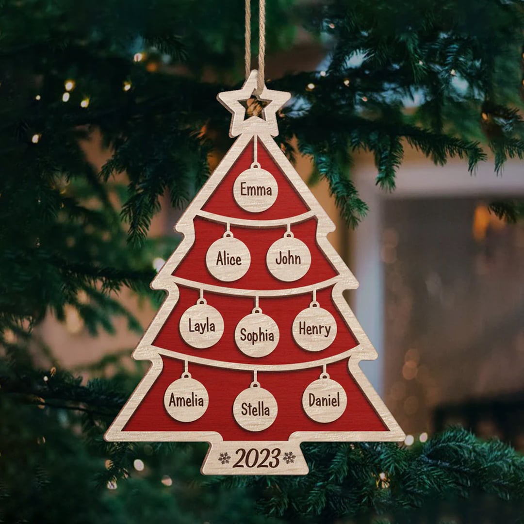 Christmas Tree Name Family Name Tree Ornament Custom Family Etsy
