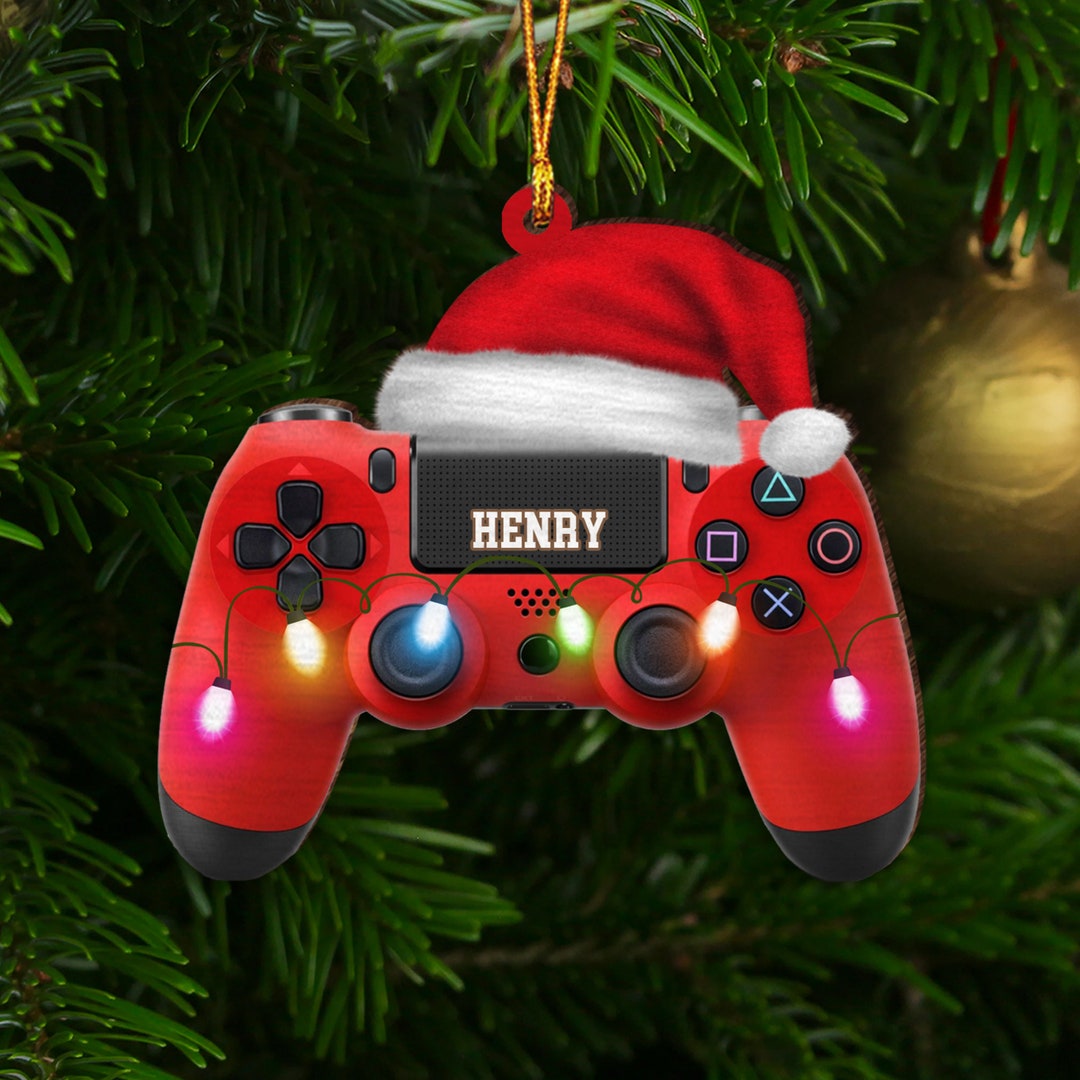 Custom Name Gaming Hand Play Christmas Light Shape Flat Ornament,gaming