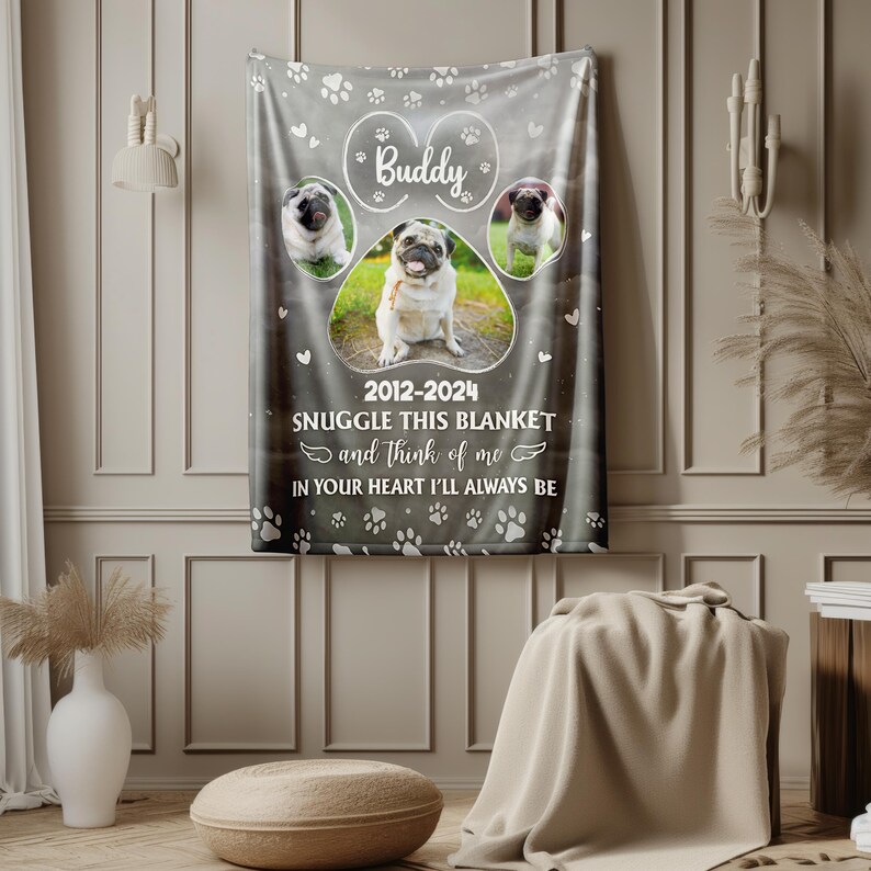 Custom Pet Picture Bedding Blanket With Text, Personalized Dog Cat