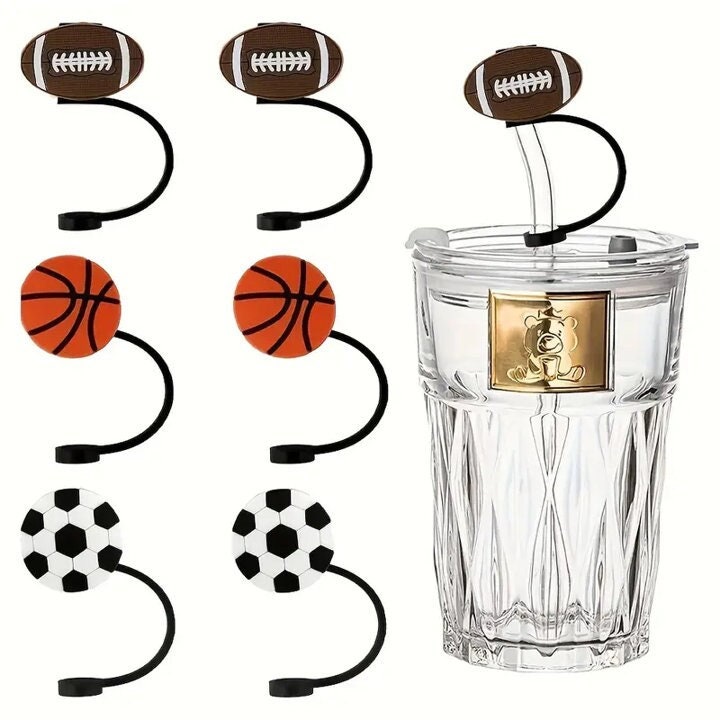 1PCS Sports Football Style straw toppers Silicone I love football balls  boys straw topper for tumbers drink cover straw tip - AliExpress