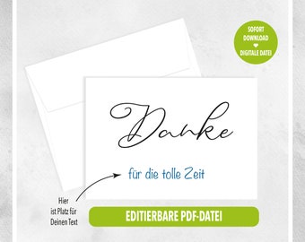 Schöne, schlichte Dankeskarte zum Ausdrucken in A6 | editierbare PDF-Datei mit Platz für deinen eigenen Text | digitaler Download