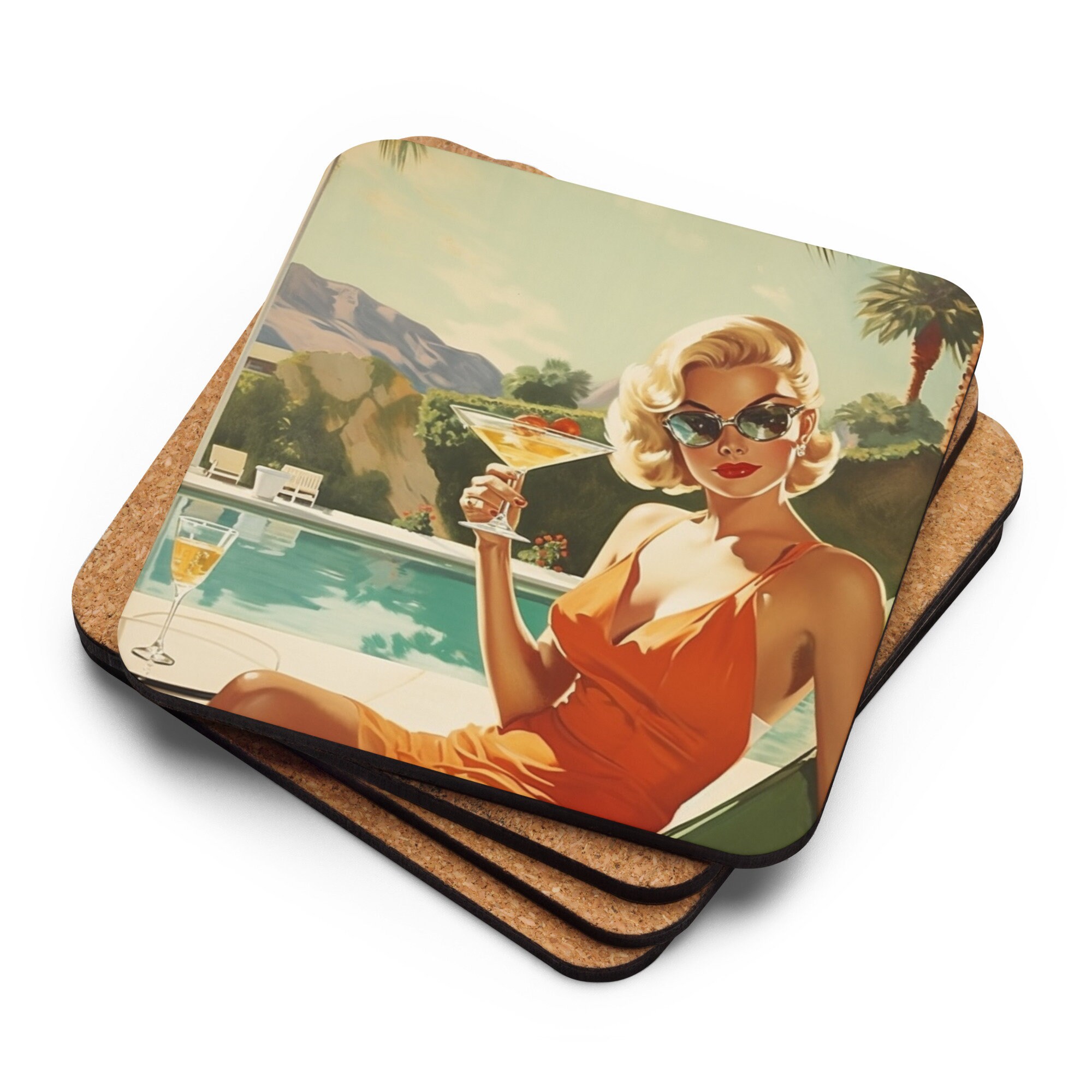 Drink Coaster Set of 4 Cork Coasters Mid Century Modern Best Etsy