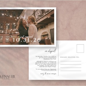 Elopement Announcement Postkarte | Klassische ""Just Married"" Postkarte | Druckbare digitale bearbeitbare Vorlage | Personalisiertes Kartendesign