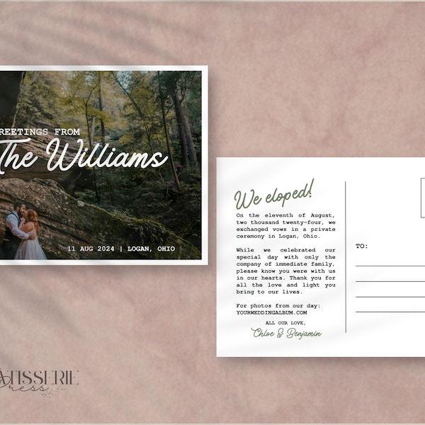 Elopement Announcement Postcard | Retro "We Eloped" Postcard | Printable Digital Download Editable Template | Personalized Card Design