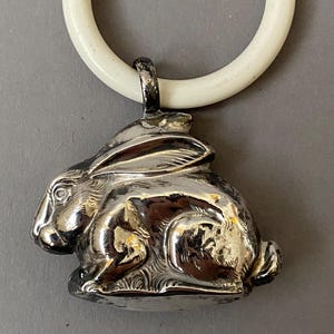 Vintage Baby Rattle from the 1960s – Silver  A hare Desigin  – Traditional Gift