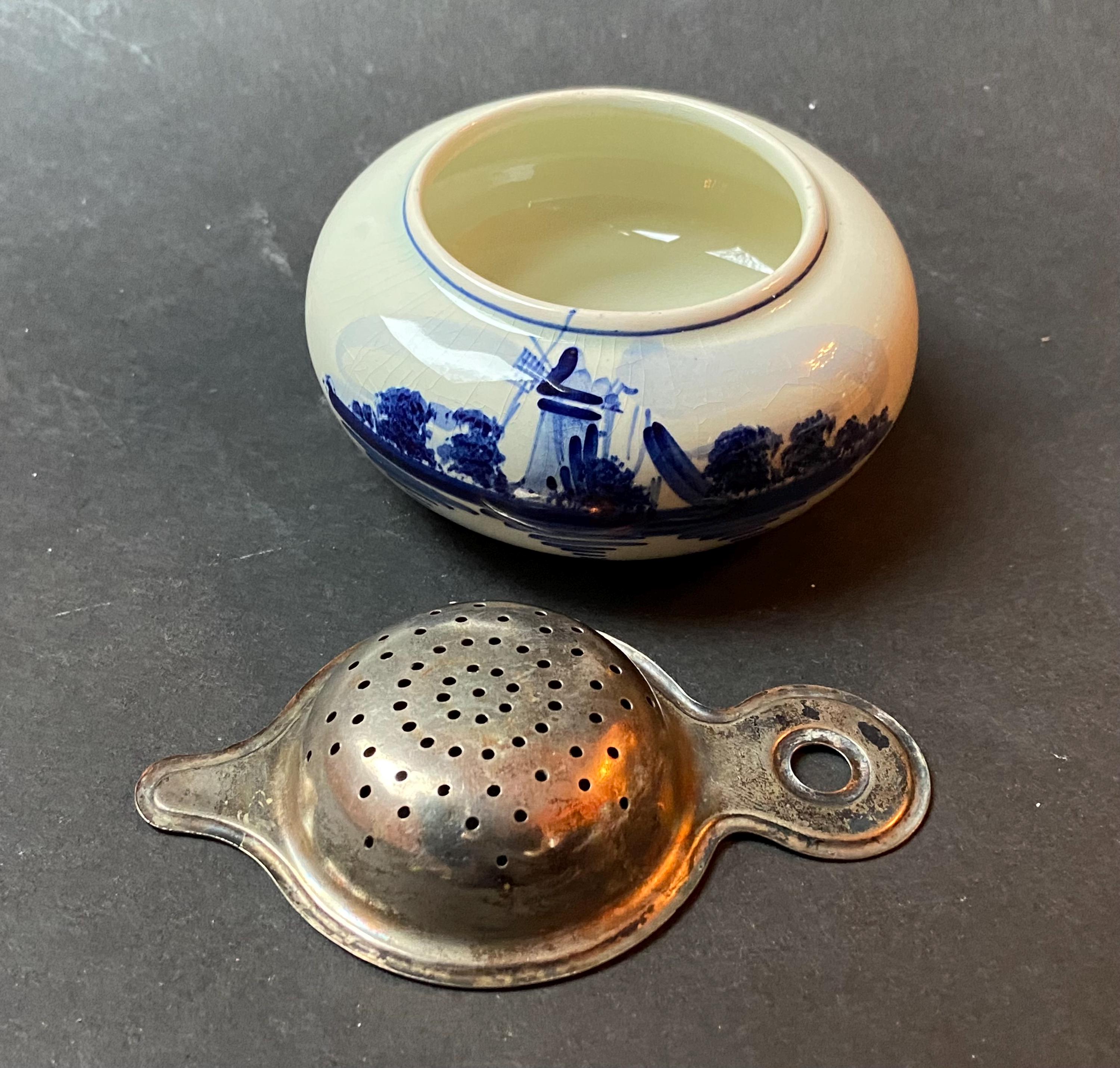 Delft Blue Tea Strainer, Hand-painted From the 1950s