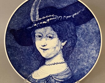 Vintage Delftware Plate: Hand-Painted Rembrandt Portrait | Made in Holland, Netherlands