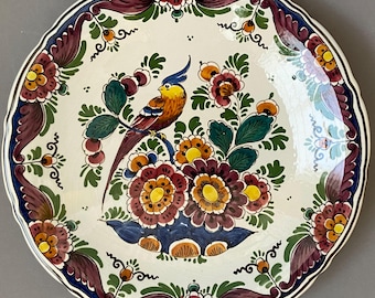  Delft 鳥と花図 飾り皿 壁掛け ロイヤルデルフト デルフト 多色手描き装飾プレート 署名入り オランダ製 花鳥皿