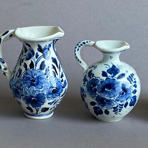 four Small Hand-Painted Delft Blue Vase for One Flower – Unique Shape, Vintage Charm