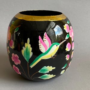 Einzigartige handbemalte Glasvase mit Vogel Design