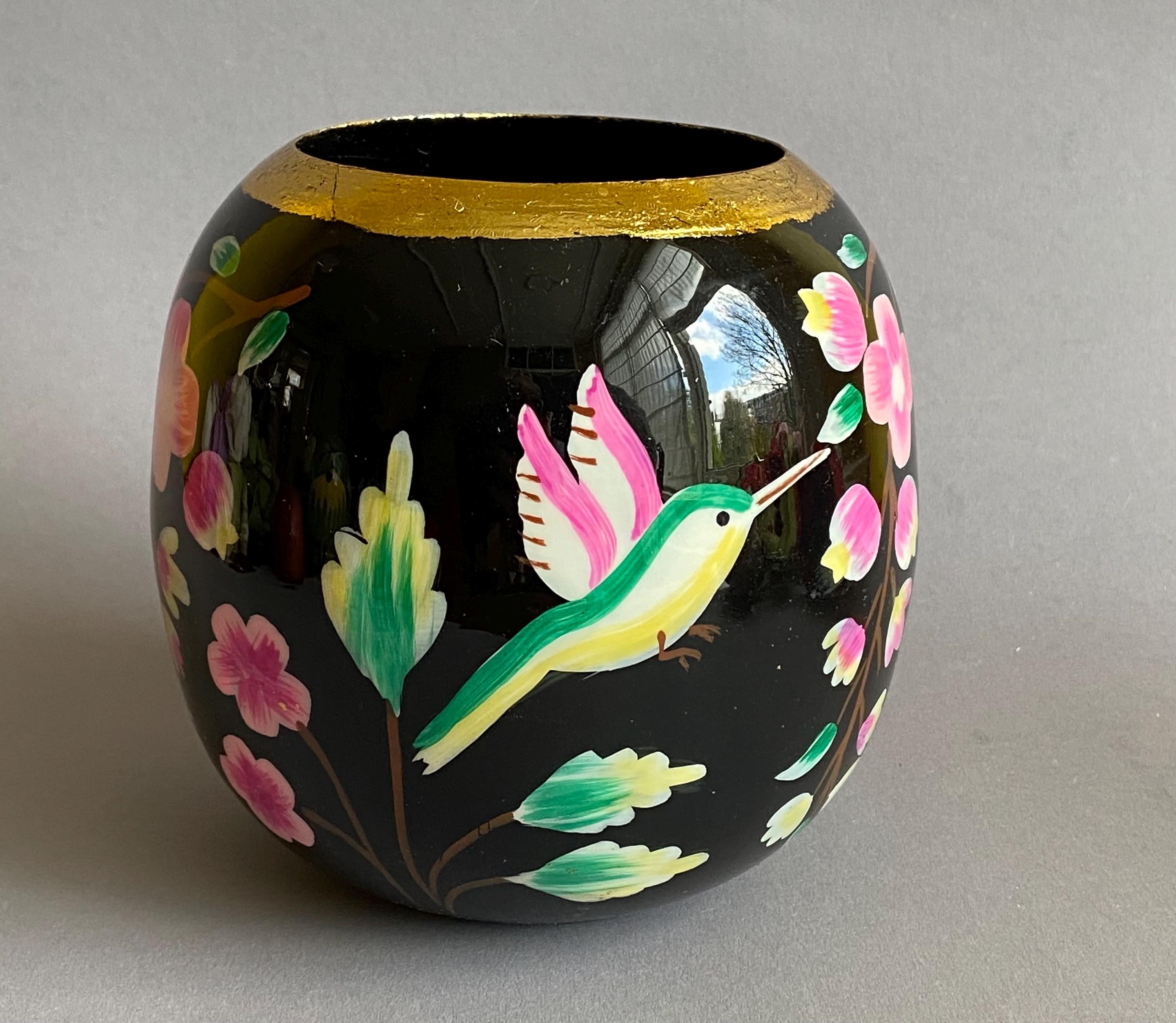 手描き花柄ガラス花瓶 鳥のデザインが施されたユニークな手描きのガラス花瓶 - Etsy 日本