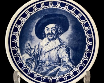 Vintage Delftware Plate: Hand-Painted Frans Hals Portrait | Made in Holland, Netherlands