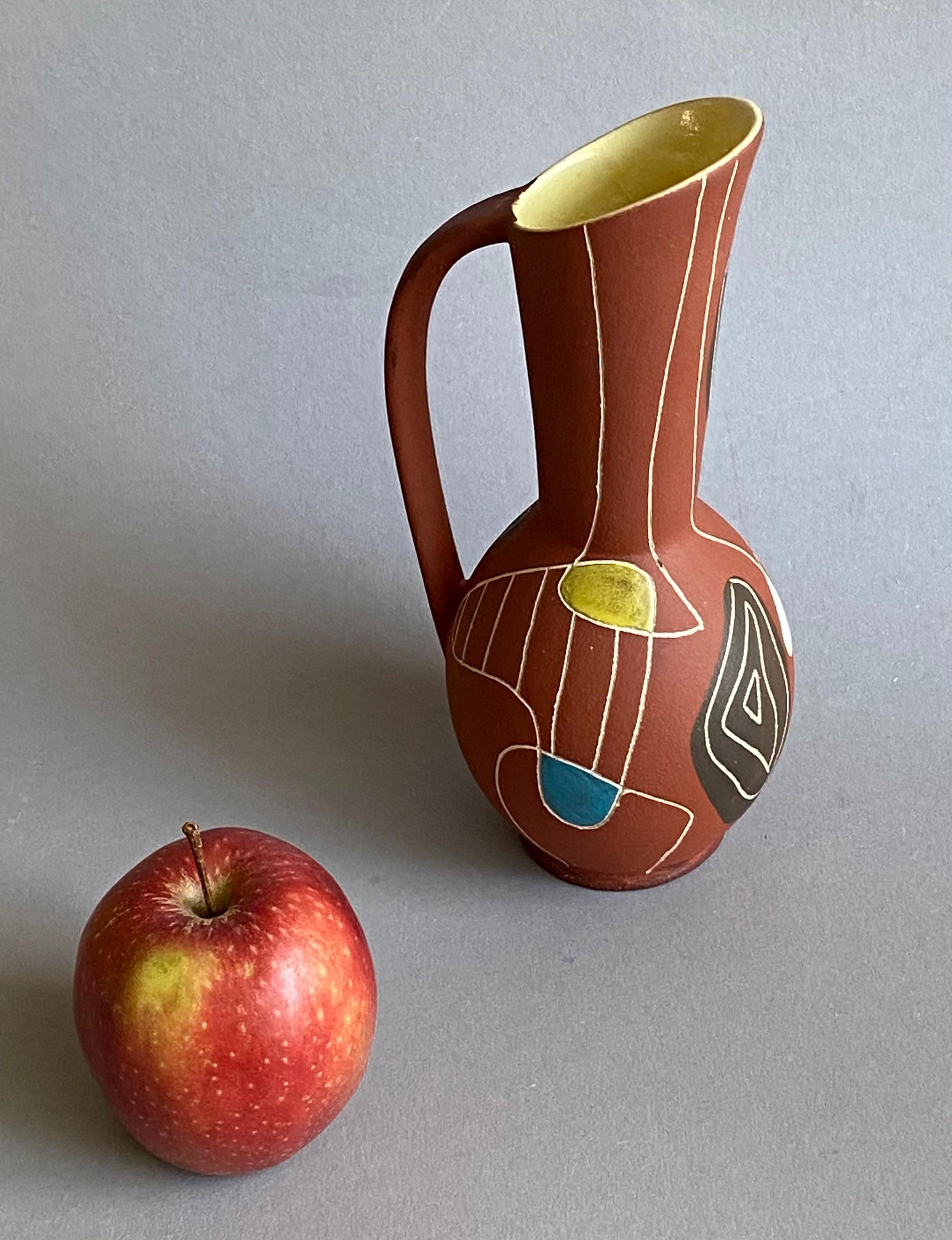 Vintage Bodo Mans Vase | Bay Keramik 1950s | Terracotta With Blue