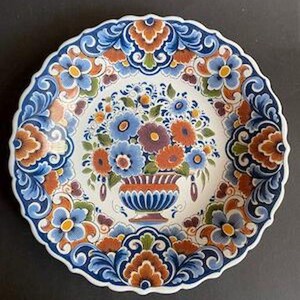 Delftware Floral Ceramic Plate - Polychrome Dutch Art Pottery with Bird & Flowers, Decorative Earthenware for Home Décor image 3