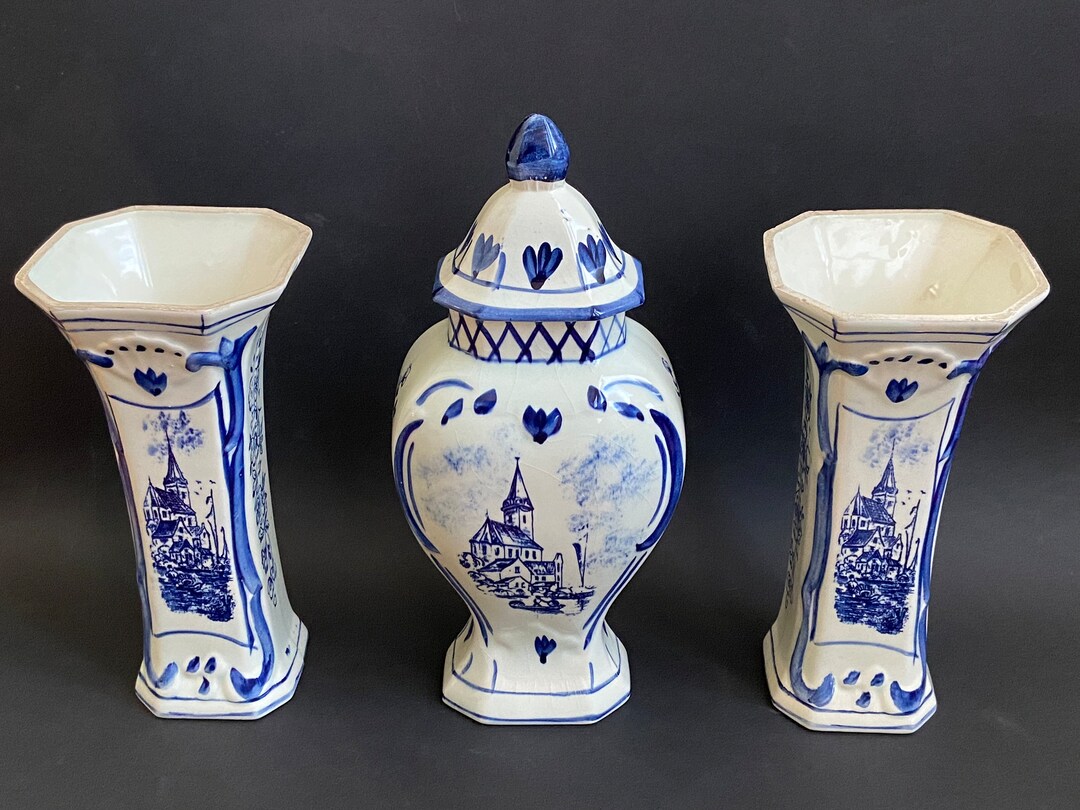 Blue and White Decorative Vase Set Three Piece Vase Set for Etsy