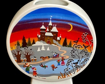 Colorful Naive Art Flower Vase with Winter and Summer Sides