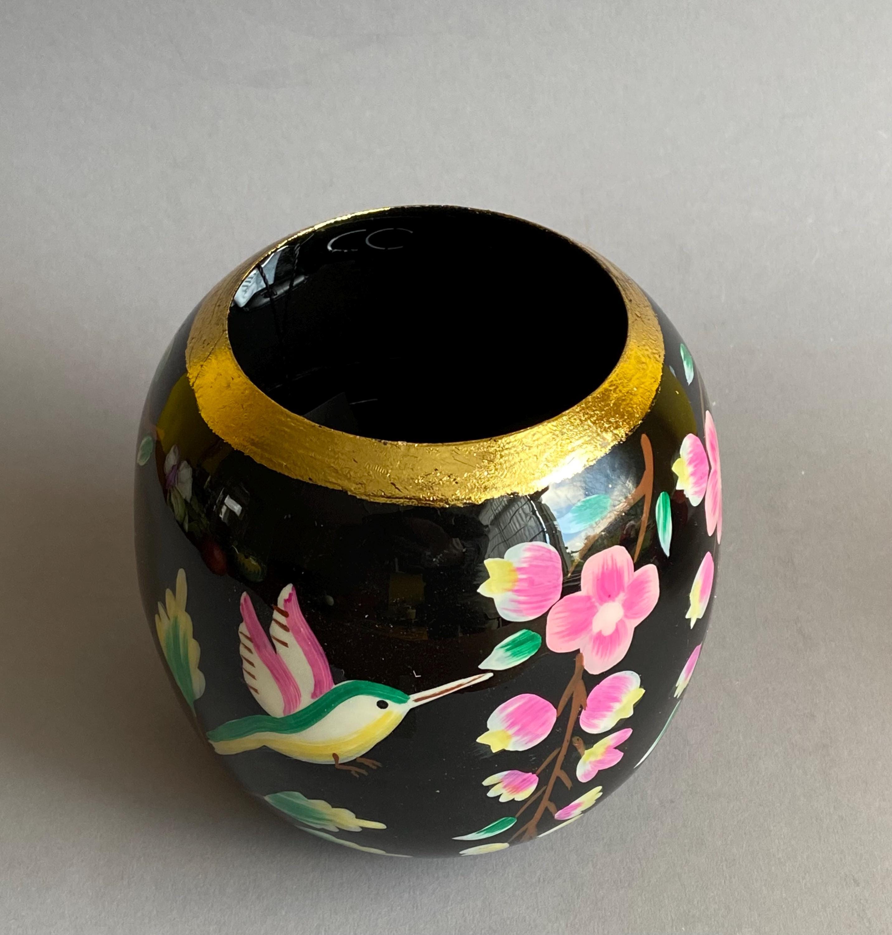 鳥のデザインが施されたユニークな手描きのガラス花瓶 - Etsy 日本