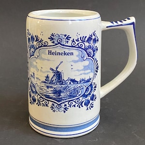 Vintage Delft Blue Heineken Beer Mug – Hand-Painted Dutch Ceramic