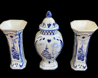 Handmade Blue and White Vase Set - Perfect Floral Decor for Above Cupboards