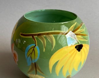 Einzigartige handbemalte Glasvase mit Blumen Design