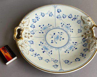Cookie & Snack Serving Tray – Handcrafted in Blue and White. with a golden handle