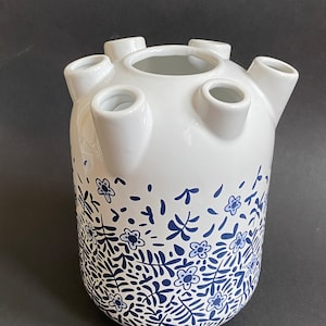 チューリップフラワーアレンジメント花瓶、青と白のオランダアート花瓶