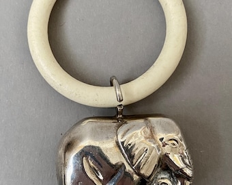 Vintage Baby Rattle from the 1960s – Silver Elephant Design – Traditional Gift