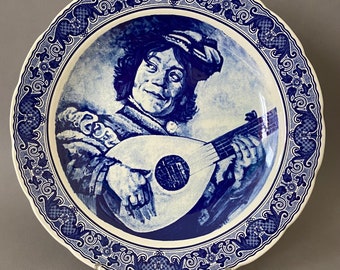 Vintage Delftware Plate: Hand-Painted Frans Hals Portrait | Made in Holland, Netherlands