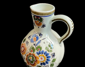 Delftware Keramikkrug mit Blumenmuster, polychrome Delfter Krug dekorativ, Steingutblumen-Kunstkeramikkrug, Dutch Holland Plate