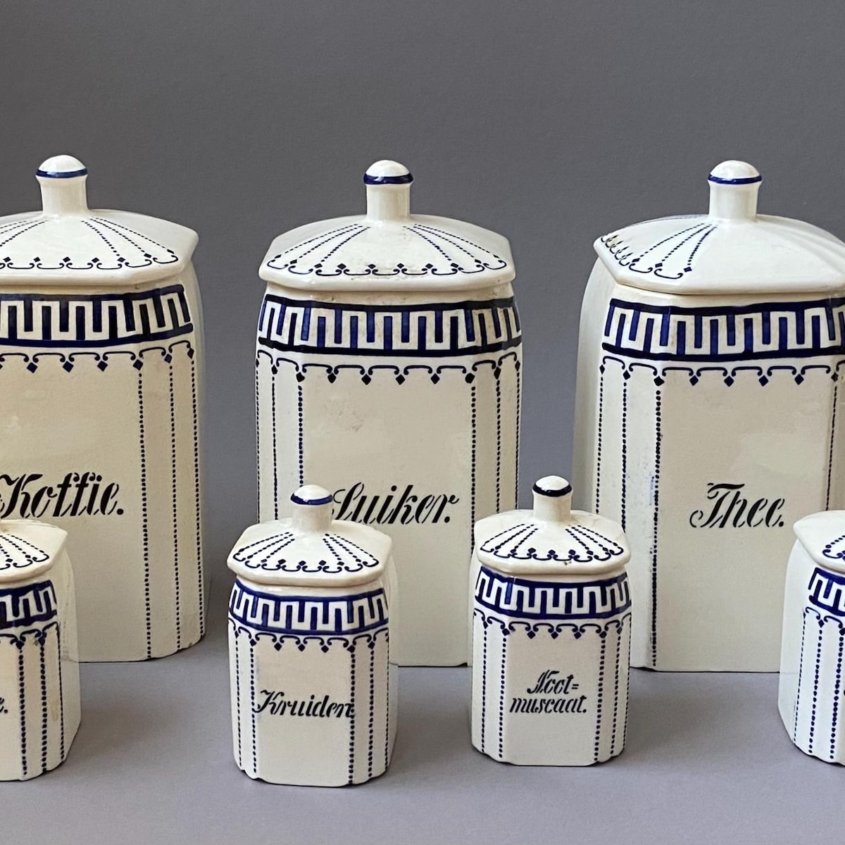 Beautiful Annaburg Mustermal Blue-white Storage Jar Set (9-piece) From 1950 - Etsy