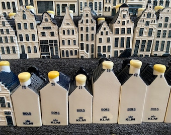 36-70 KLM Delft Blue House, KLM Dutch Houses, Netherland Holland Canal Houses, Amsterdam Row Houses Set, KLM Business Class Bottle Houses