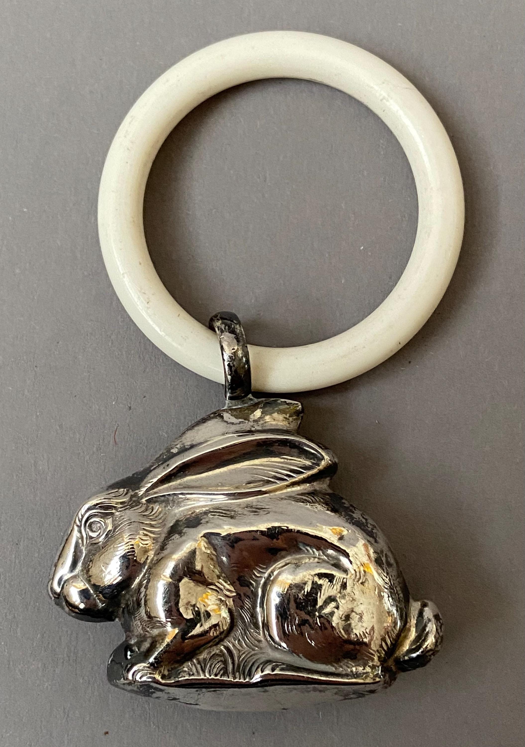 Vintage Baby Rattle from the 1960s – Silver  A hare Desigin  – Traditional Gift