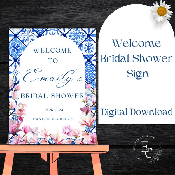 Amalfi Theme Bridal Shower Sign | Greece Welcome Sign | Bridal Shower Sign | Summer Welcome Sign | Mediterranean Welcome Sign | Ms to Mrs