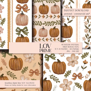 Höstpumpa och rosett Halloween sömlöst mönsterpaket – orange höst digitalt papper kommersiellt bruk